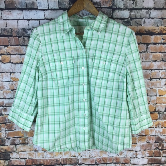 Izod Tops - Izod Women Plaid 3/4 Button Down
